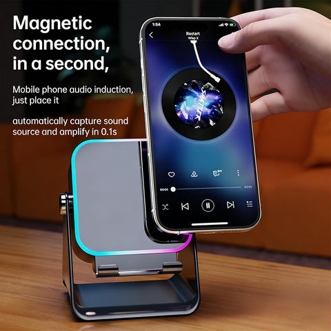 5-in-1 Speaker, 360° Stand, RGB Light, Phone Holder, Wireless Audio