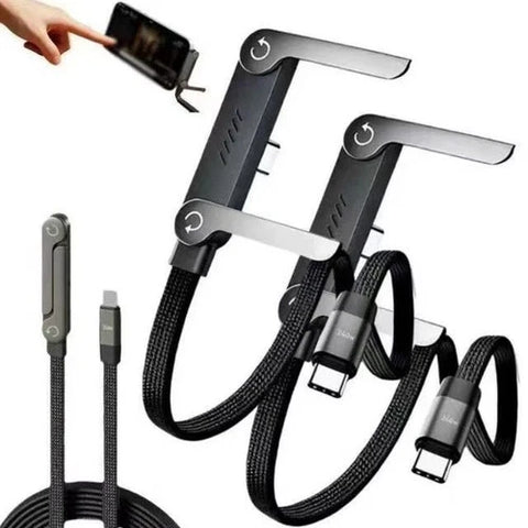 2-in-1 Invisible Holder Charger Cable–240W Fast Charging Cord with Phone Stand
