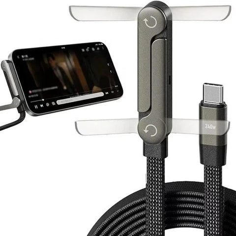 2-in-1 Invisible Holder Charger Cable–240W Fast Charging Cord with Phone Stand