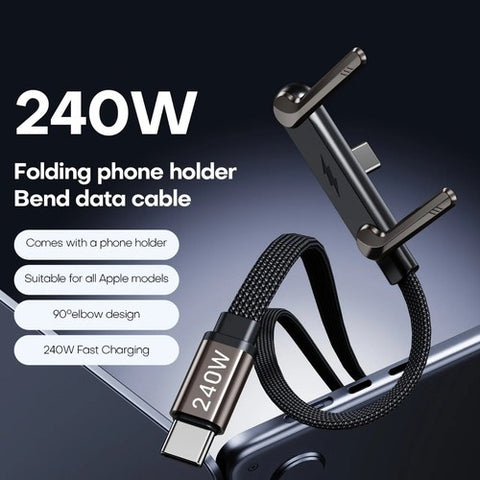 2-in-1 Invisible Holder Charger Cable–240W Fast Charging Cord with Phone Stand