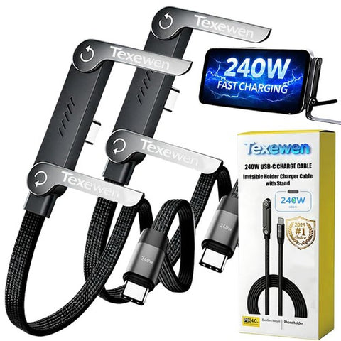 2-in-1 Invisible Holder Charger Cable–240W Fast Charging Cord with Phone Stand