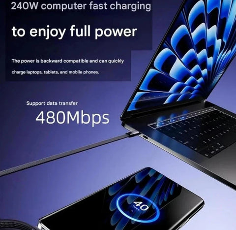 2-in-1 Invisible Holder Charger Cable–240W Fast Charging Cord with Phone Stand