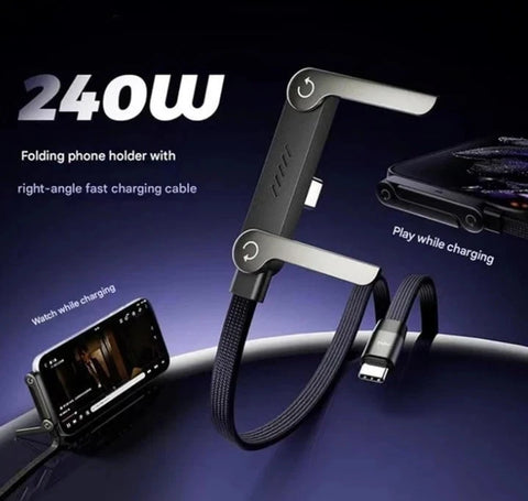 2-in-1 Invisible Holder Charger Cable–240W Fast Charging Cord with Phone Stand